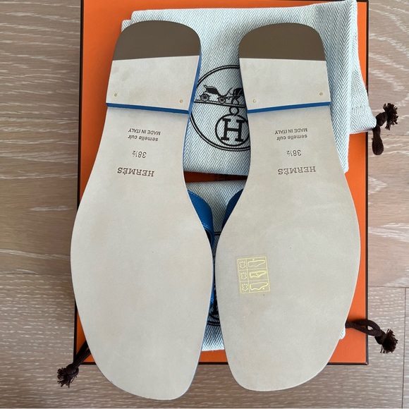 HERMÈS Oran Sandals Bleu Bleuet size EU 38.5/US 8.5 - Picture 2 of 7